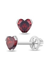 gorgeous white gold heart January birthstone baby earrings